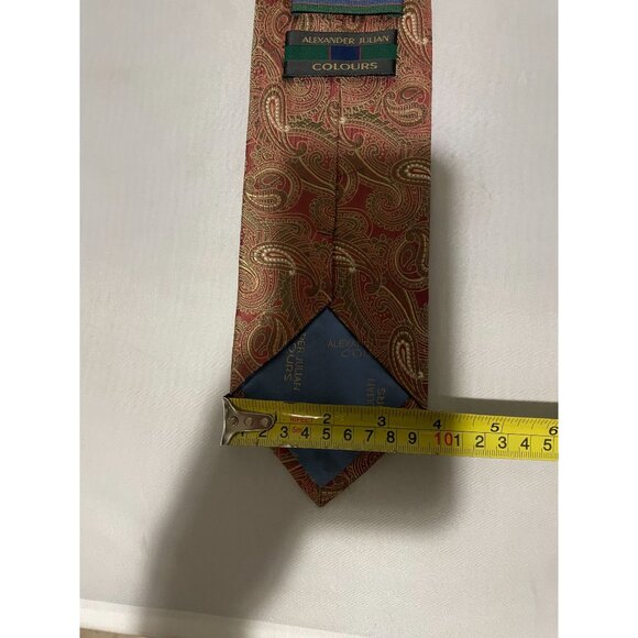 Alexander Julian Colours Men's Silk Tie Red Gold Paisley - Picture 10 of 10